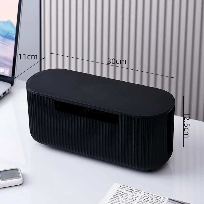 Cable Storage Box 30cm Power Strip Organiser Dustproof Wire Management Case - Black
