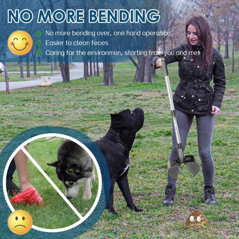 80cm Foldable Dog Pooper Scooper Long Handle Pet Waste Picker Portable Poop Grabber Cleaning Tool