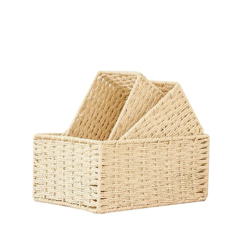 3 Piece Wicker Storage Basket Set Nesting Shelf Organizers for Bathroom Kitchen Closet Home Storage – Beige