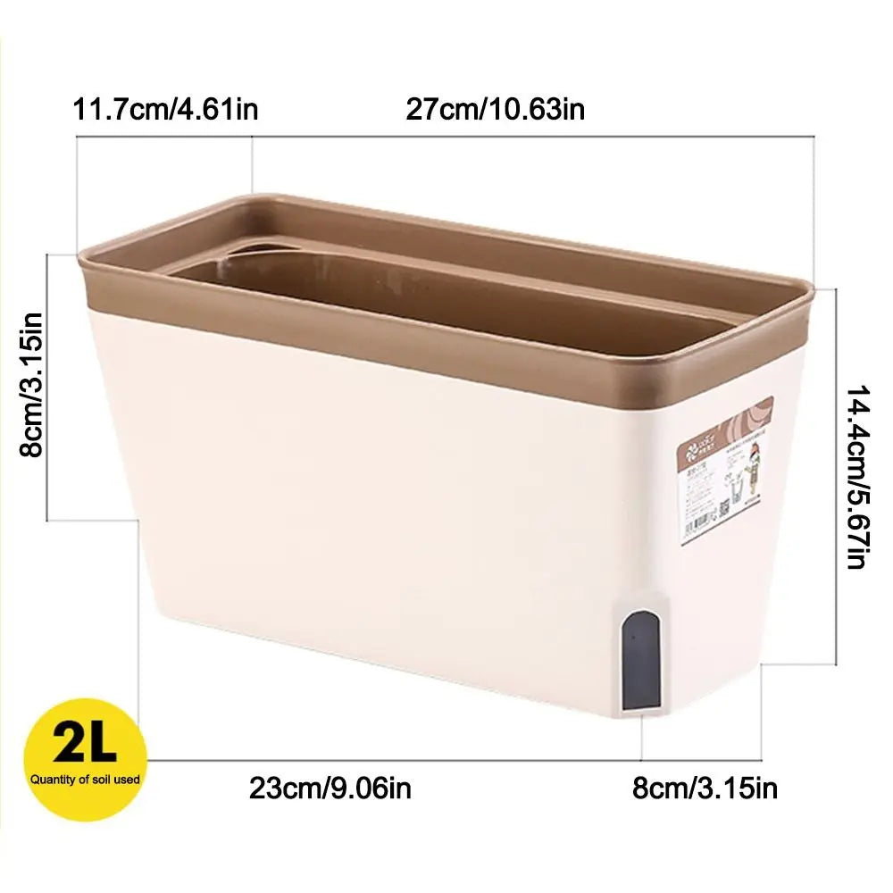 Self Watering Rectangular Planter Box Double Layer Indoor Flower Pot with Water Level Window – Green