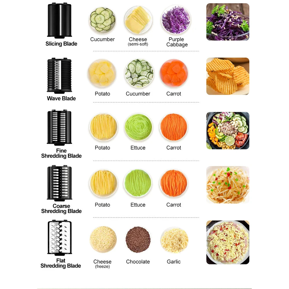Electric Vegetable Cutter 1000W 5 In 1 Stainless Steel Food Processor - Black