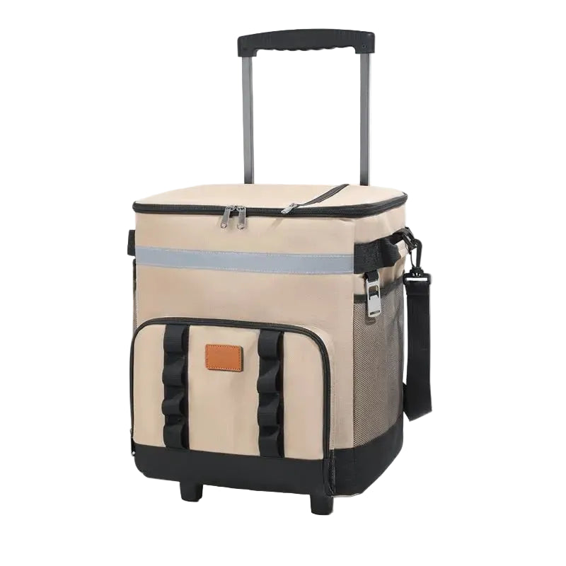 Rolling Cooler Bag Insulated Wheeled Picnic Tote With Trolley Handle – Khaki