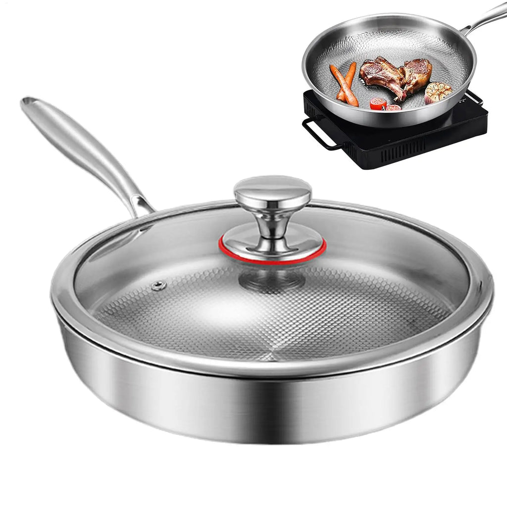 Titanium Frying Pan 22 cm with Glass Lid Uncoated Skillet for Gas and Induction