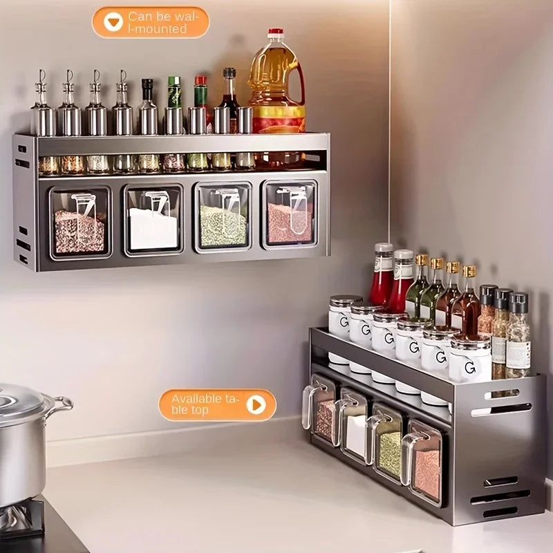 Spice Rack Kitchen Storage Organiser with Multi Level Jar Holder