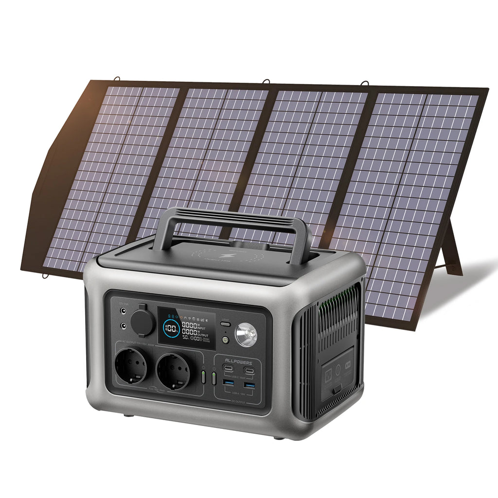 Portable Power Station 299Wh LiFePO4 Battery Backup with 600W Pure Sine Wave Inverter & 140W Foldable Solar Panel