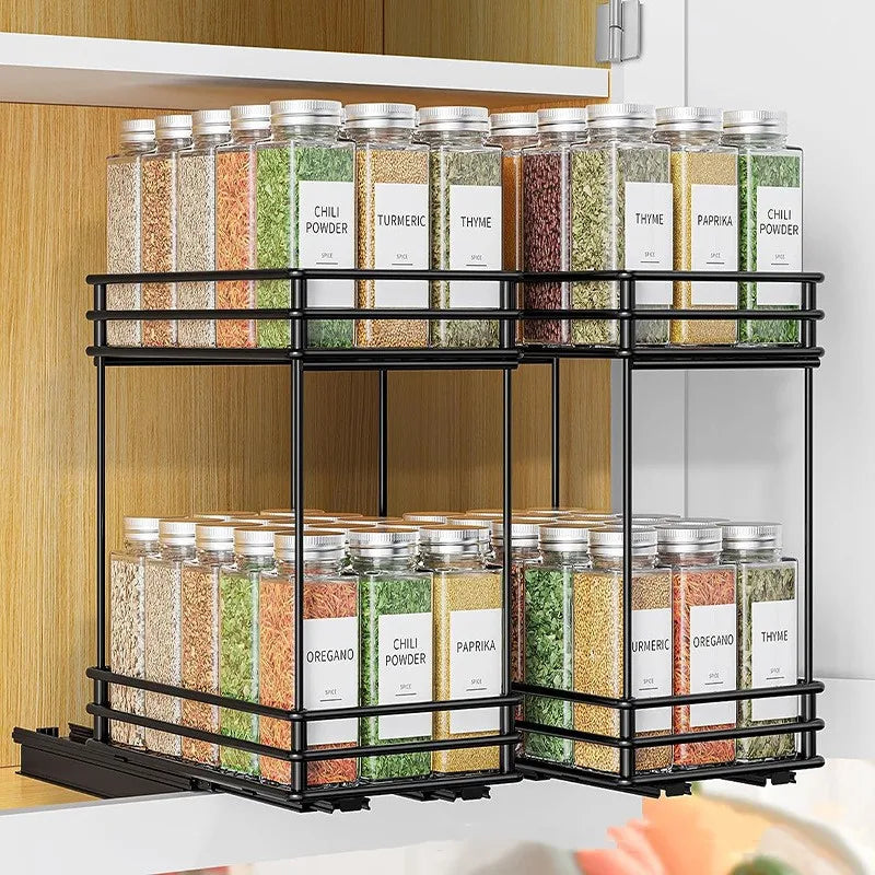 Spice Rack 2 Tier Sliding Pull-Out Cabinet Organizer Heavy Duty Metal - Size M