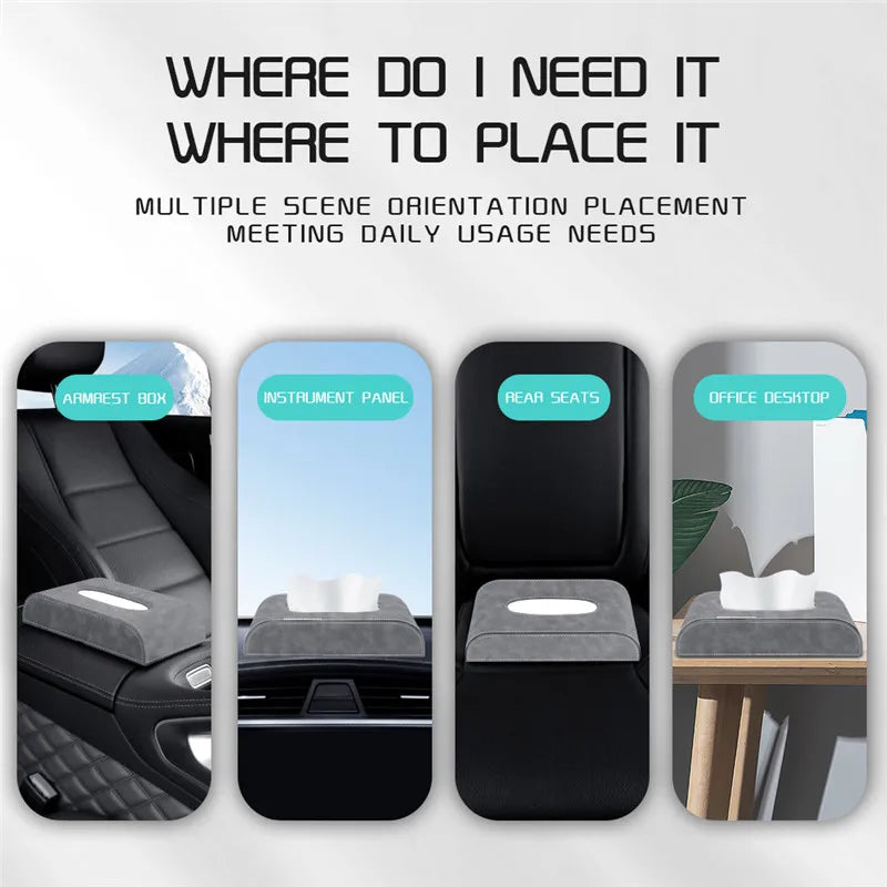 Car Tissue Box Suede Storage Organiser Dashboard Armrest Console Holder – Black