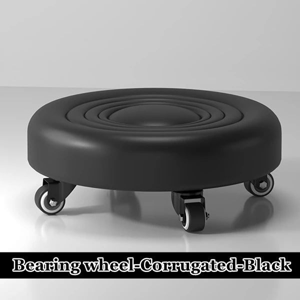 Low Rolling Stool with Universal Wheels PU Leather Cushioned Swivel Seat for Home Garage and Salon – Black