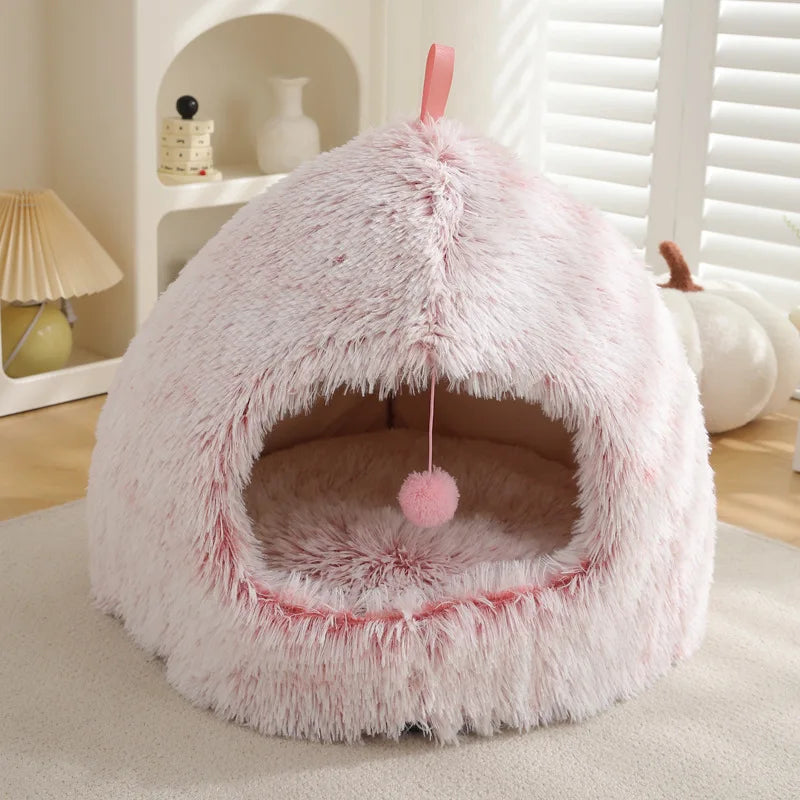 Pet Bed Plush Foldable 2-in-1 Indoor Pet Nest Soft Coral Fleece Cushion - Brown