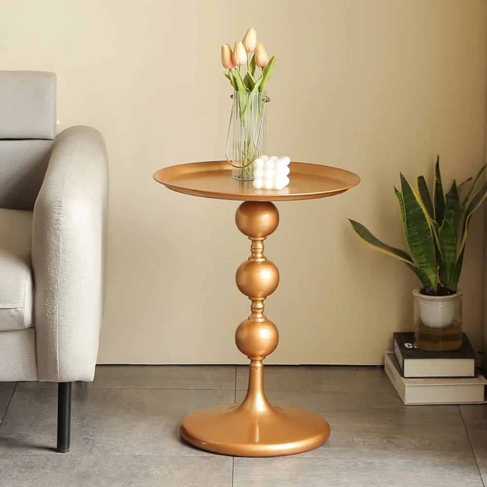 Round Metal Side Table 40cm Modern Pedestal Coffee Accent Table Balcony – Gold