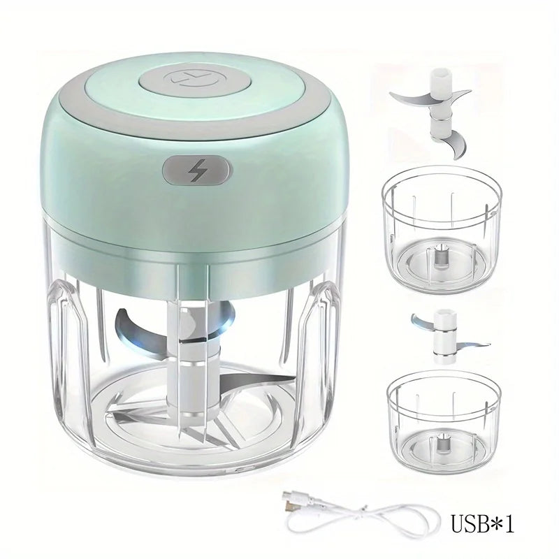 Electric Mini Garlic Chopper USB Rechargeable Food Processor Vegetable Onion Mincer – Green