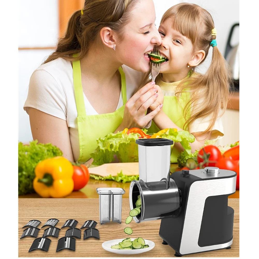 Electric Vegetable Cutter 1000W 5 In 1 Stainless Steel Food Processor - Black