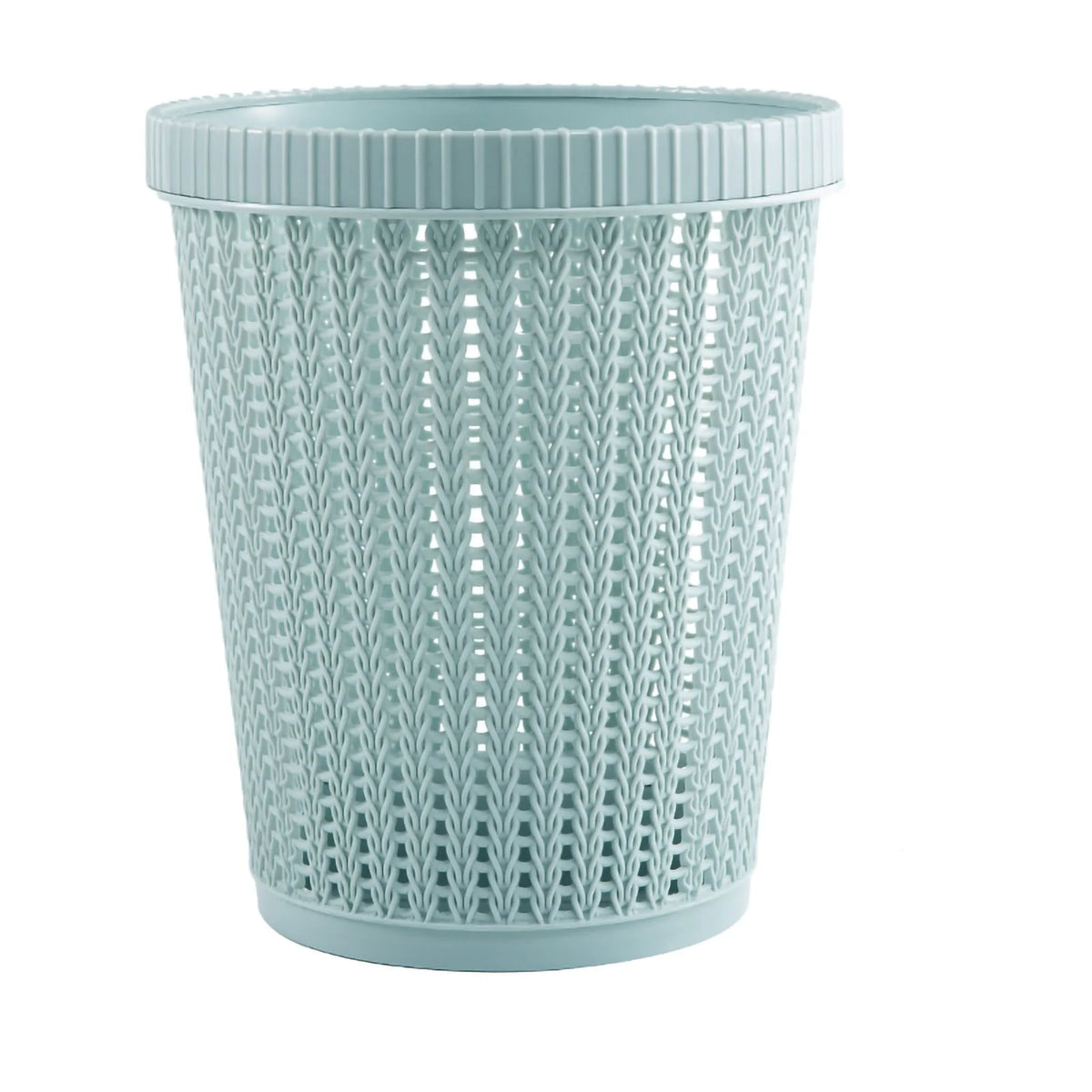 Rubbish Bin Round Rattan-Look Plastic Waste Basket with Built-In Bag Box - Blue