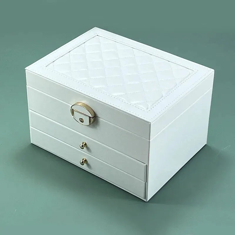 Jewellery Storage Box Multi Layer Leather Organiser with Velvet Interior and Drawers