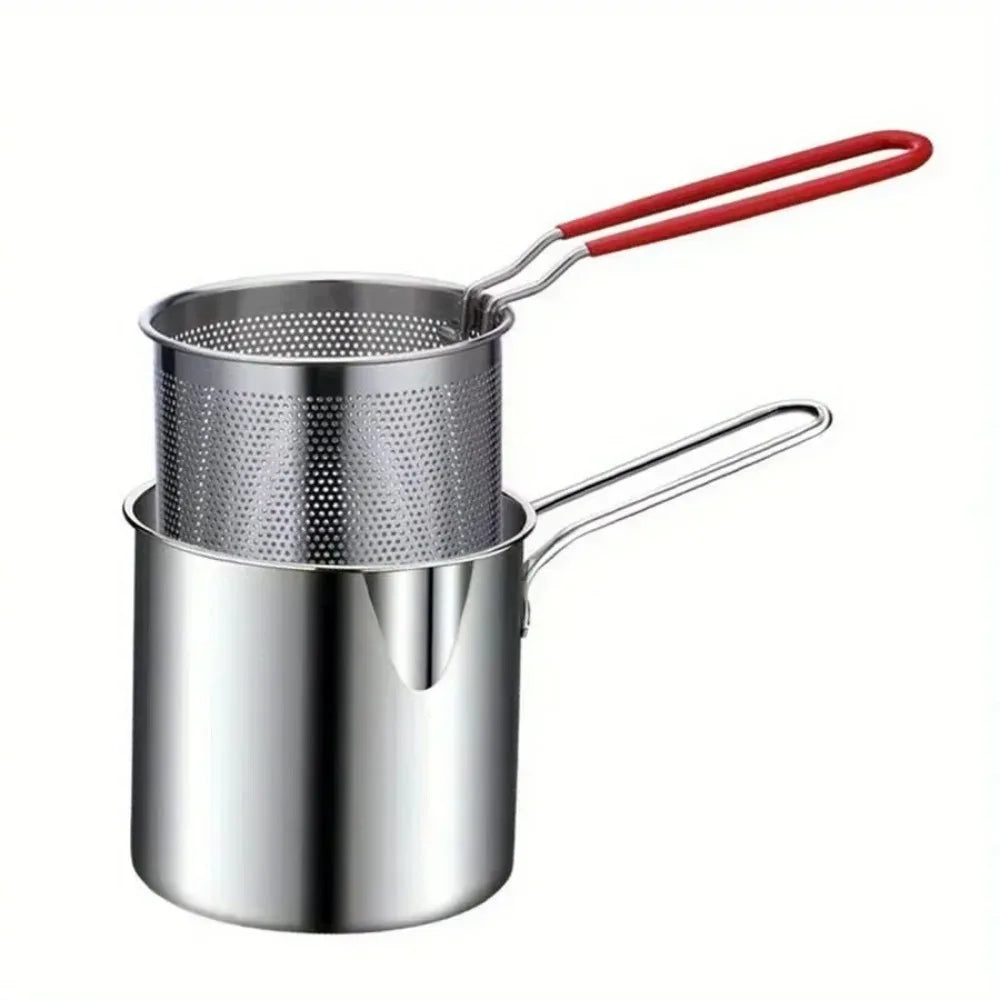 Stainless Steel Deep Fryer Pot with Oil Filter Basket Small Frying Saucepan for French Fries Chicken Wings and Tempura