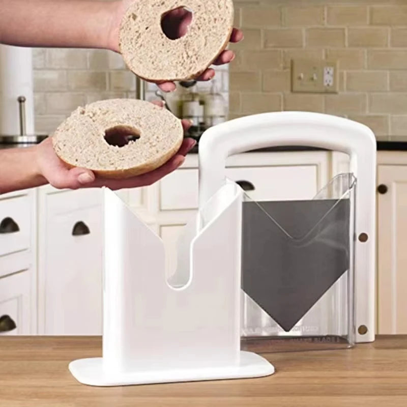 Bagel Guillotine Slicer Stainless Steel Serrated Blade Bread Cutter – Black