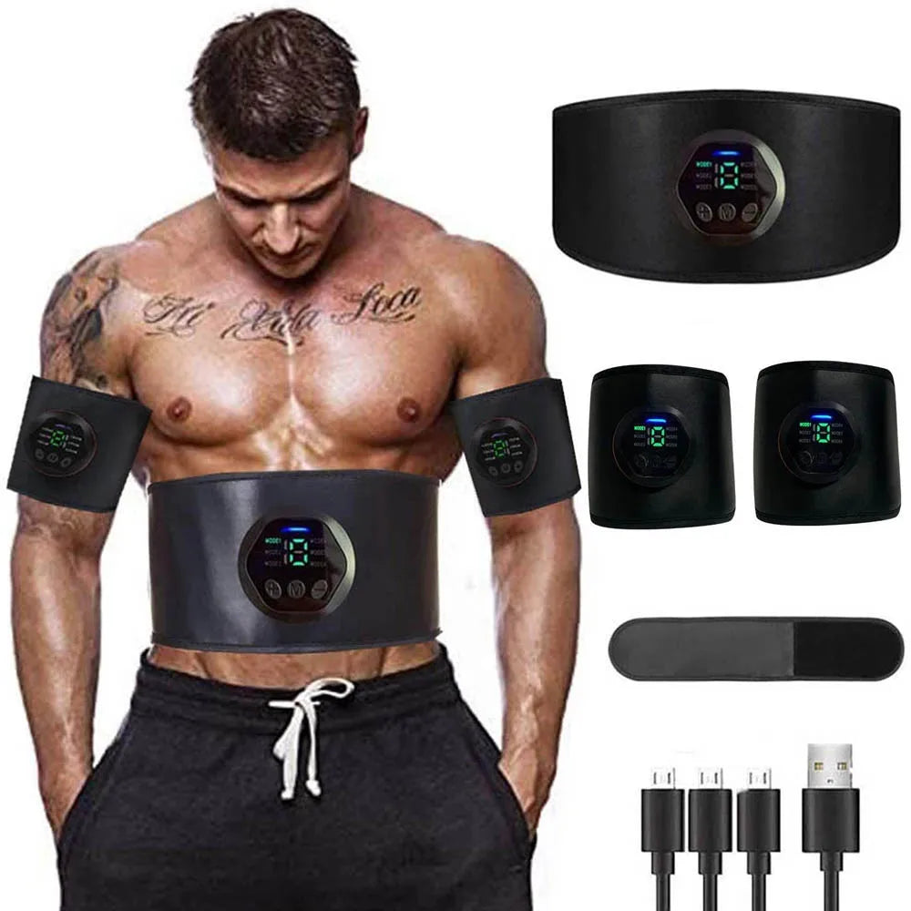 EMS Muscle Stimulator Belt Rechargeable Abdominal Trainer with 6 Modes 15 Levels - As Pack