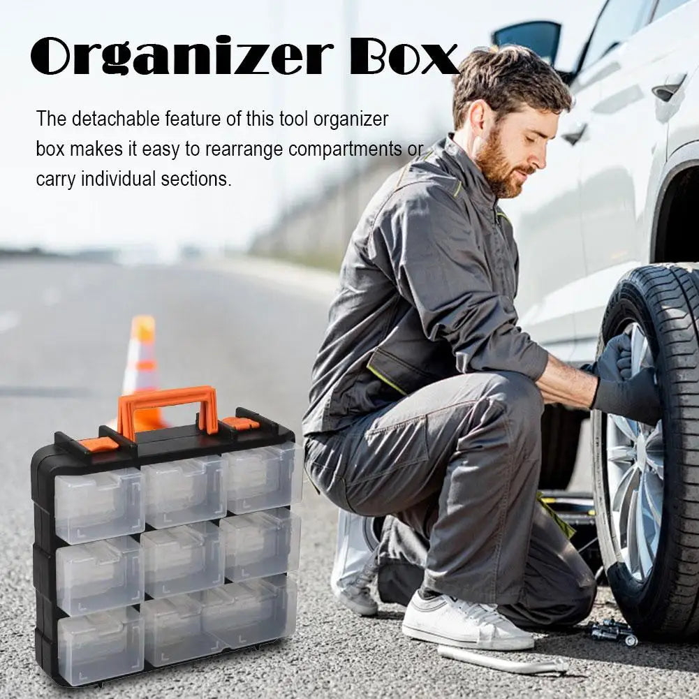 Portable 16 Compartment Plastic Tool Organizer Box Detachable Storage Case for Screws Nuts and Bolts