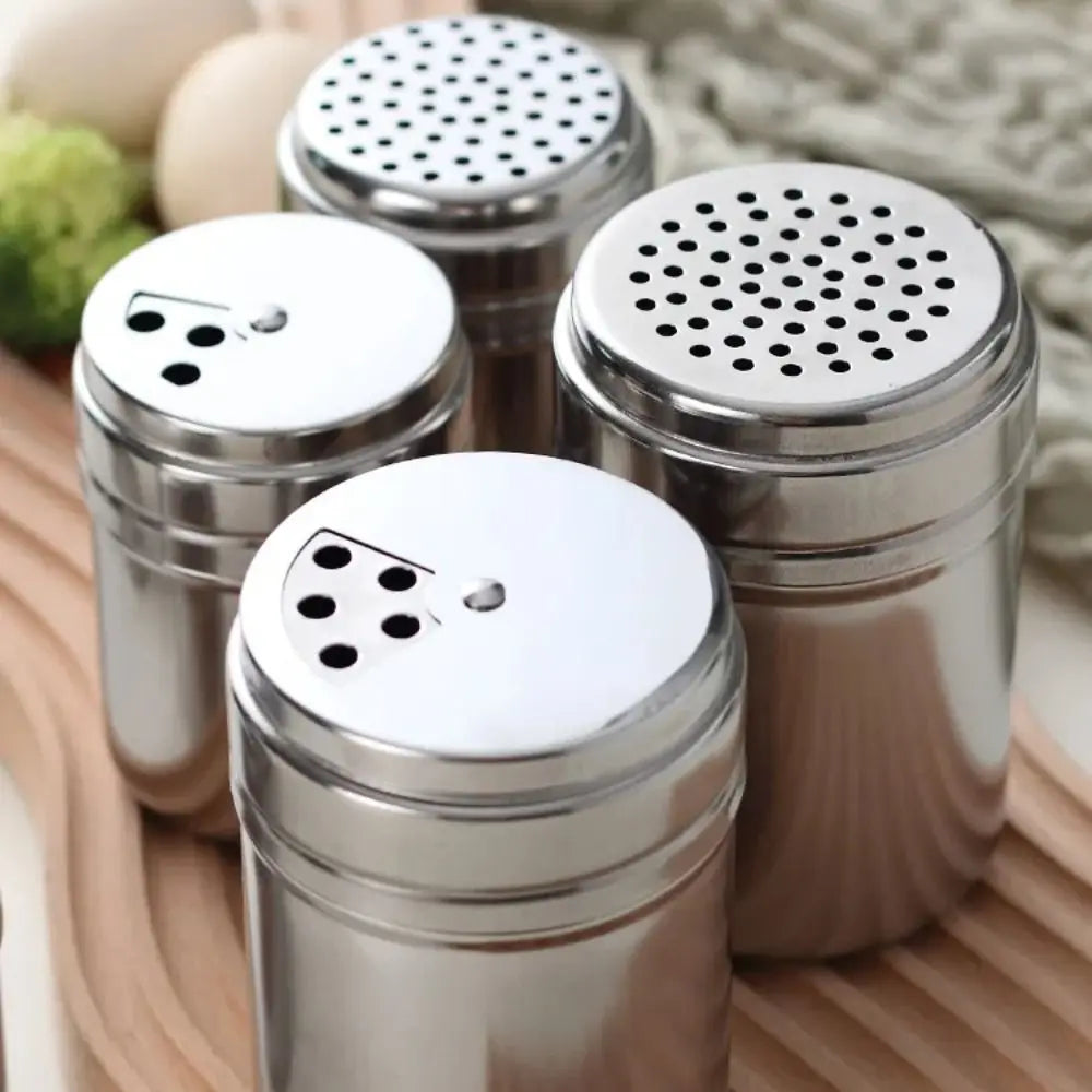 Seasoning Shaker Small Stainless Steel Spice Jar with Rotating Lid - Silver