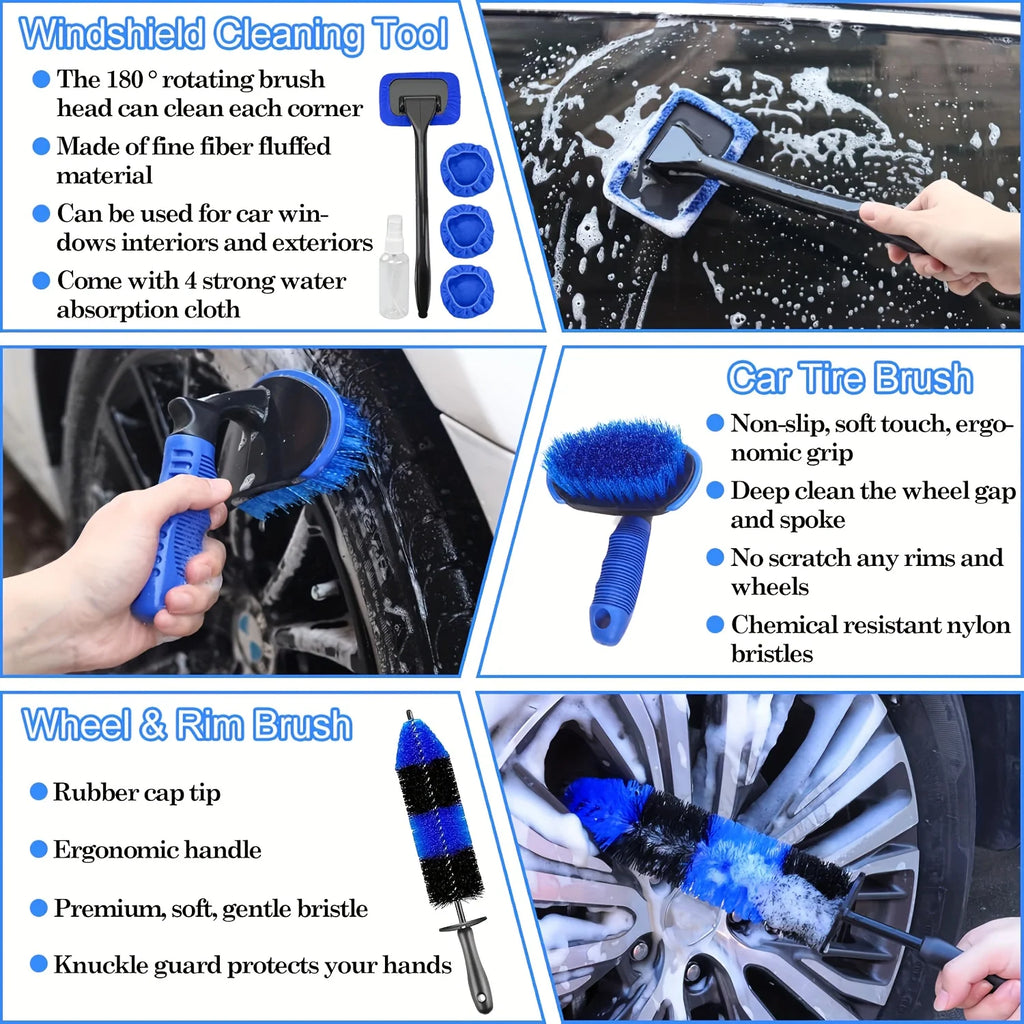 Car Detailing Kit 26 Piece Interior and Wheel Cleaning Brush Set with Wash Accessories