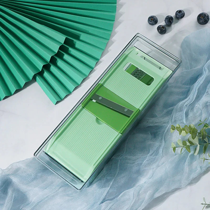 Mandoline Vegetable Slicer Multifunctional Food Slicer Cheese Grater with Storage Container – Green