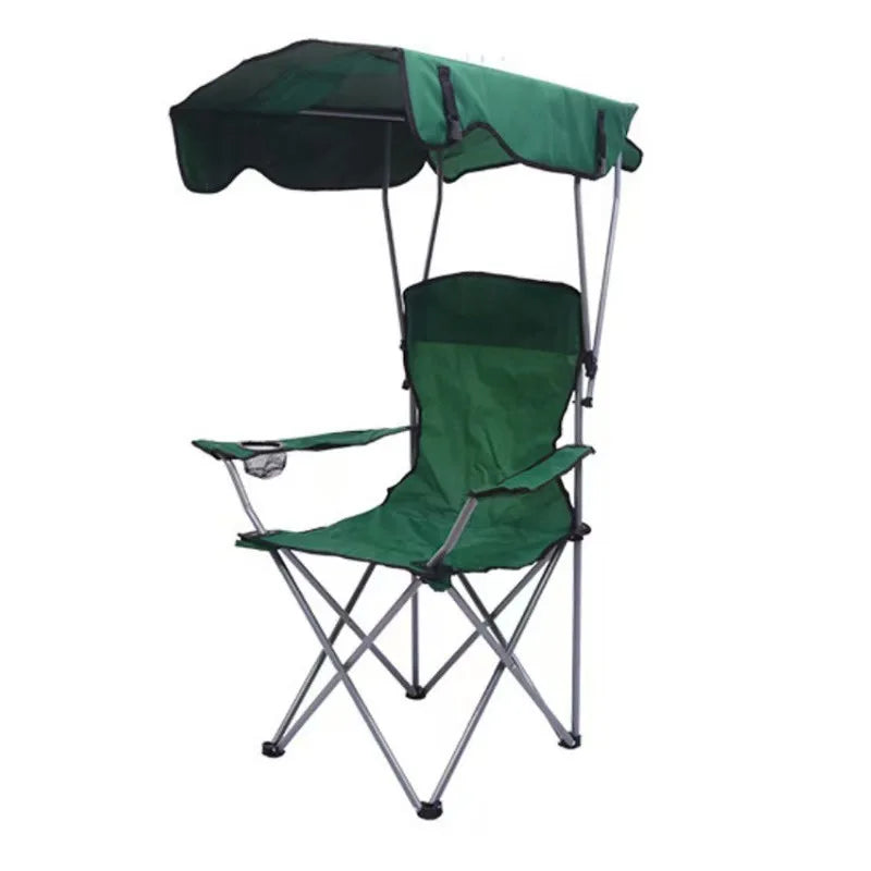 Camping Chair with Adjustable Awning Folding Outdoor Rocking Chair Cup Holder – Green