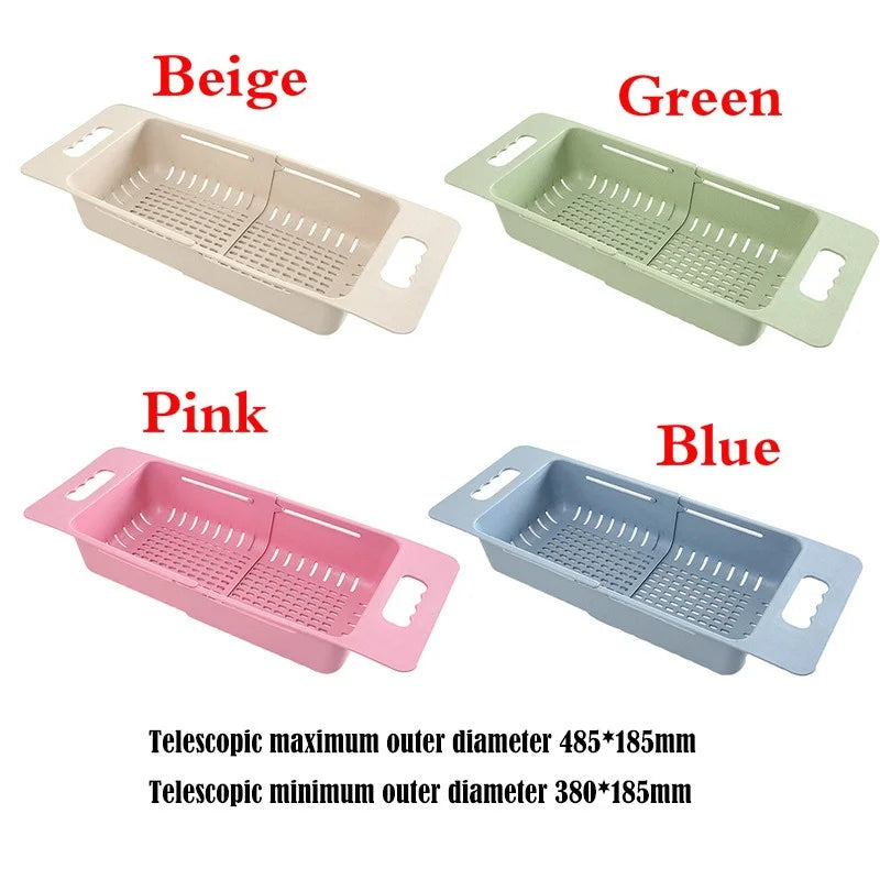 Adjustable Dish Drainer Sink Basket Extendable Vegetable Fruit Colander – Blue