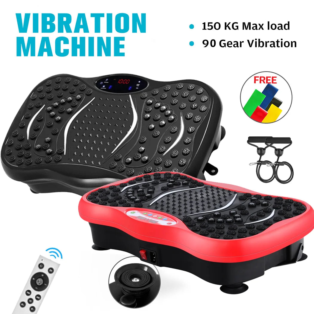 Vibration Machine Platform Full Body Fitness Trainer with Resistance Bands and Remote Control – White