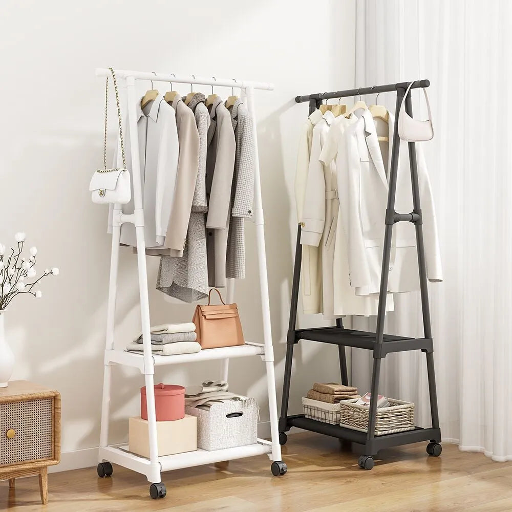 Clothes Rack with Wheels 160cm Double Pole Multi Layer Storage Hanging Organizer – Black