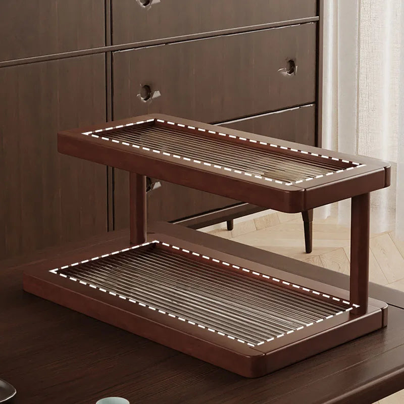 2 Tier Bamboo Countertop Shelf with Acrylic Base Kitchen Spice Rack Bathroom Organizer Display Stand – Large