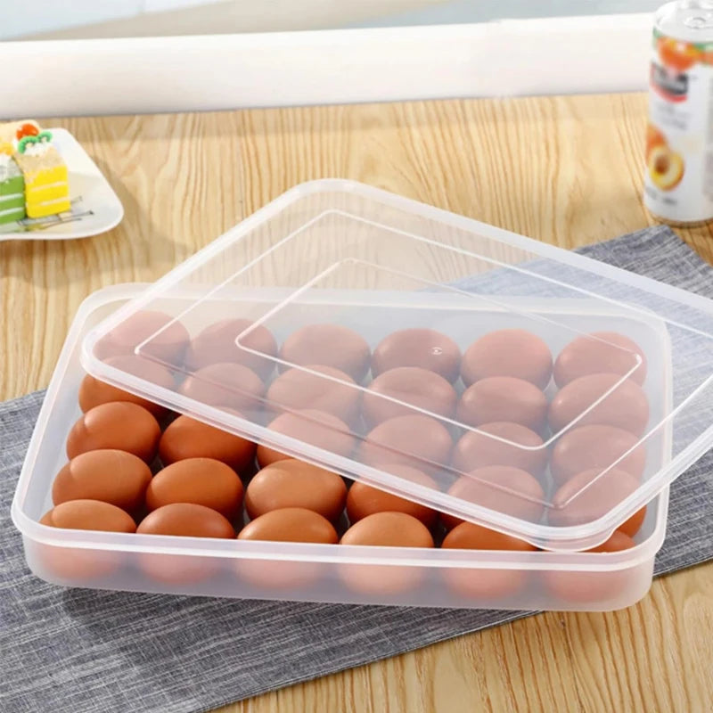 Egg Storage Box 30 Slot Refrigerator Organiser with Lid Portable Reusable Freshness Container