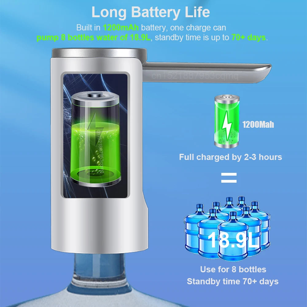 Water Gallon Pump 19L 4W Rechargeable Foldable Desktop Dispenser with 1200mAh Battery - Black