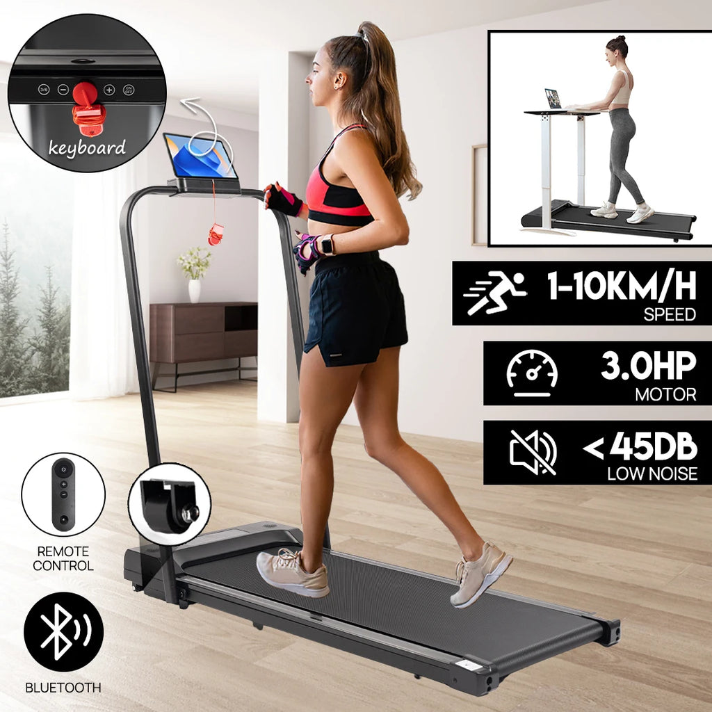 Treadmill 120kg Capacity Foldable Walking Pad with Bluetooth Speakers and Remote – Black