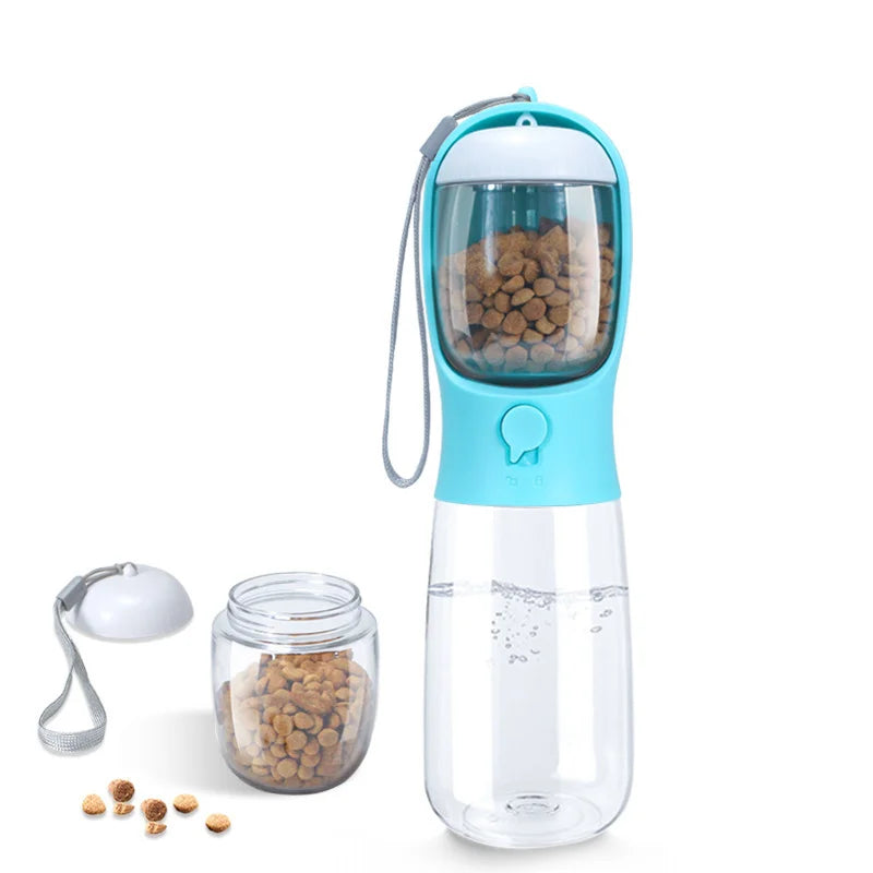 Pet Water Bottle 2 in 1 Portable Water Dispenser with Treat Container - Blue