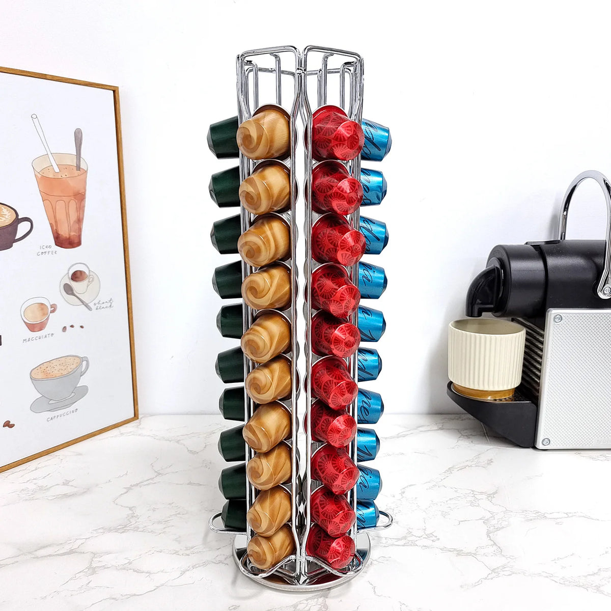 Coffee Pod Holder 360° Rotatable Capsule Carousel Storage Rack – Black