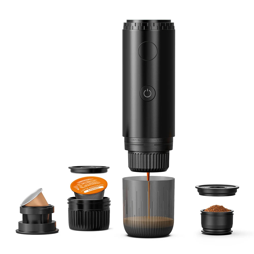 Portable Espresso Coffee Maker 3 in 1 Wireless Capsule Powder Machine 80ml - Black