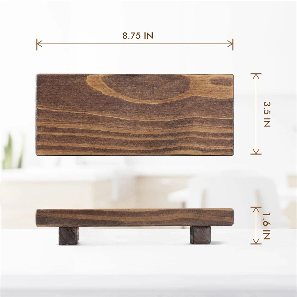 Wooden Pedestal Soap Stand Farmhouse Bathroom Counter Riser Soap Dish Display Tray for Kitchen and Bathroom – Light Carbonized