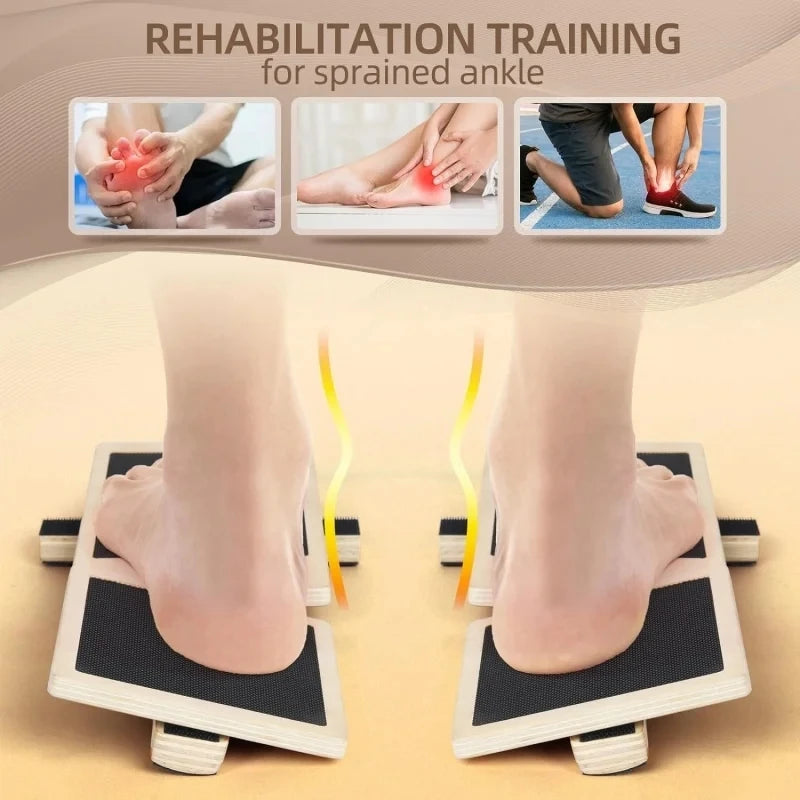 Wooden Balance Board Single Foot Trainer Ankle Strength and Stability Exercise Tool - Black Beige