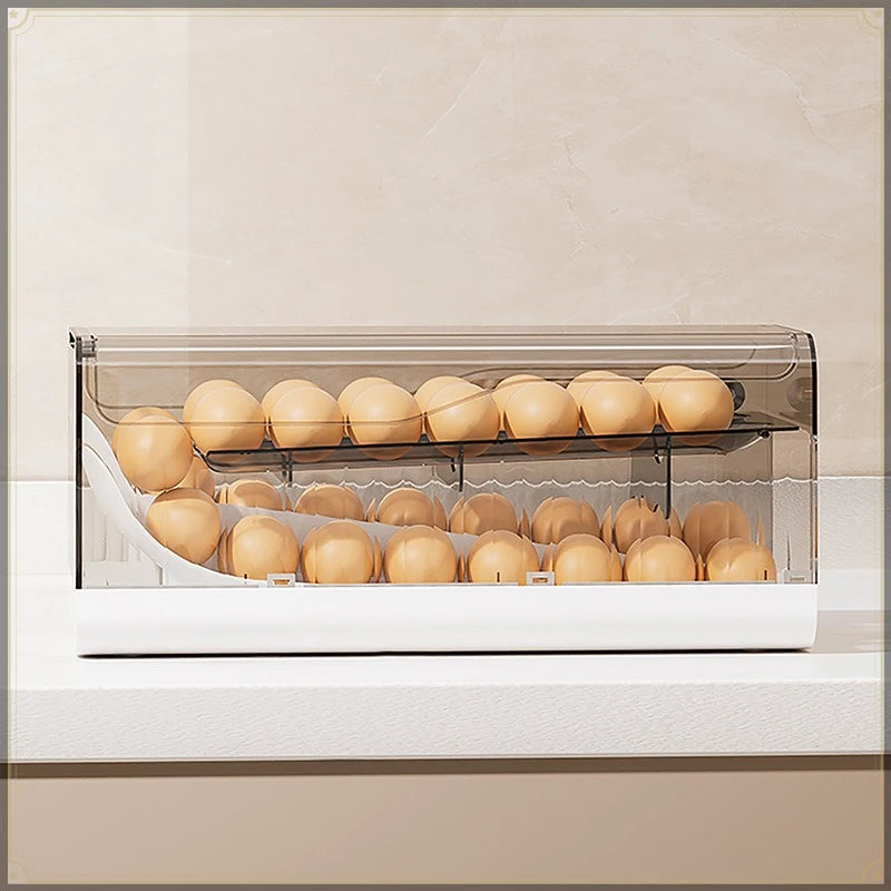 Egg Storage Box Sliding Dispenser with Visible Design - Black