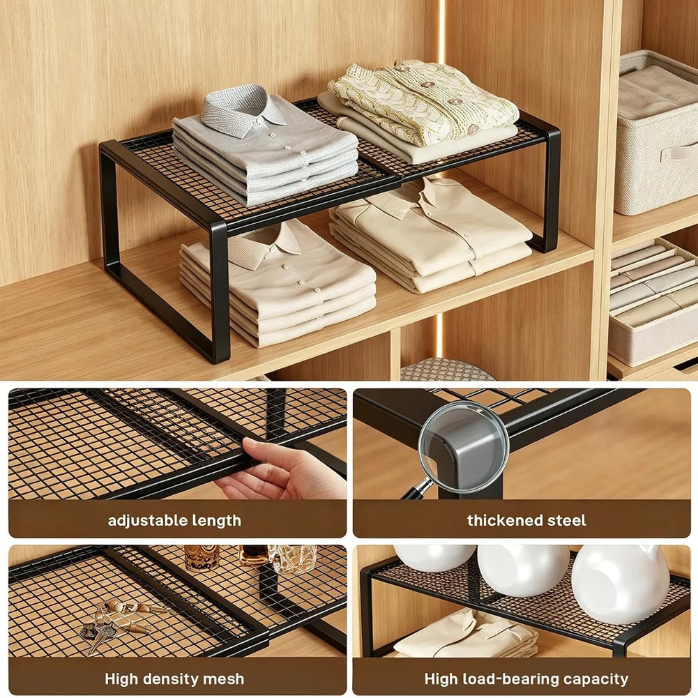 Wardrobe Shelf 27-38 cm Adjustable Pull Out Metal Cabinet Storage Rack Space Saving Organiser