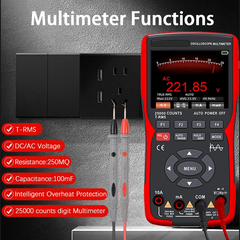 Handheld Digital Oscilloscope Multimeter 50MHz 3-in-1 Dual Channel Automotive Electrical Analyzer