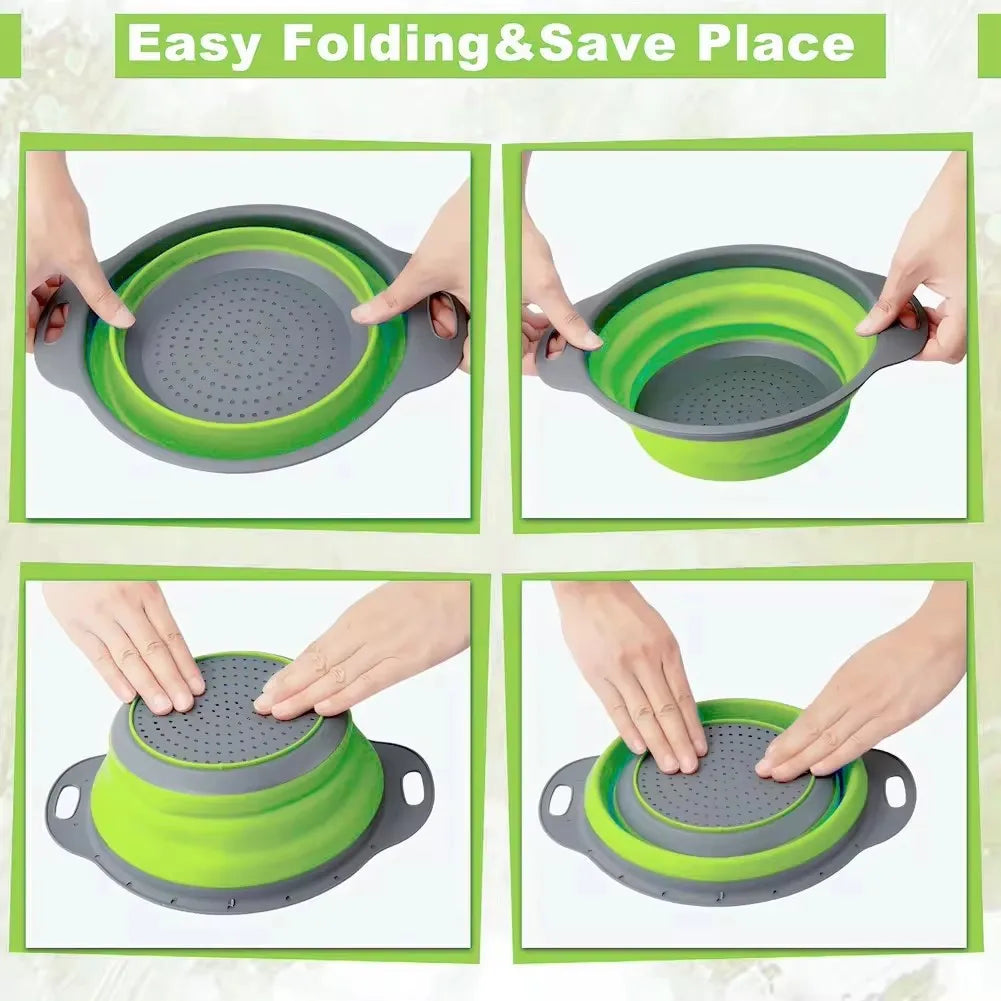Collapsible Silicone Colander Foldable Fruit Vegetable Drain Basket 30cm Kitchen Strainer – Blue