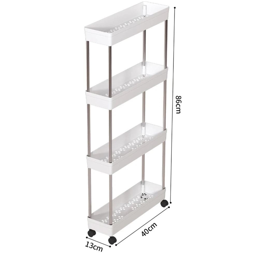 4 Tier Slim Rolling Storage Cart Movable Gap Organizer Shelf Rack for Kitchen Bathroom and Living Room – White