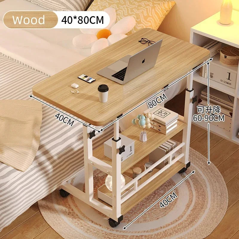Adjustable Laptop Desk with Wheels Portable Rolling Computer Table 80×40cm – Wood