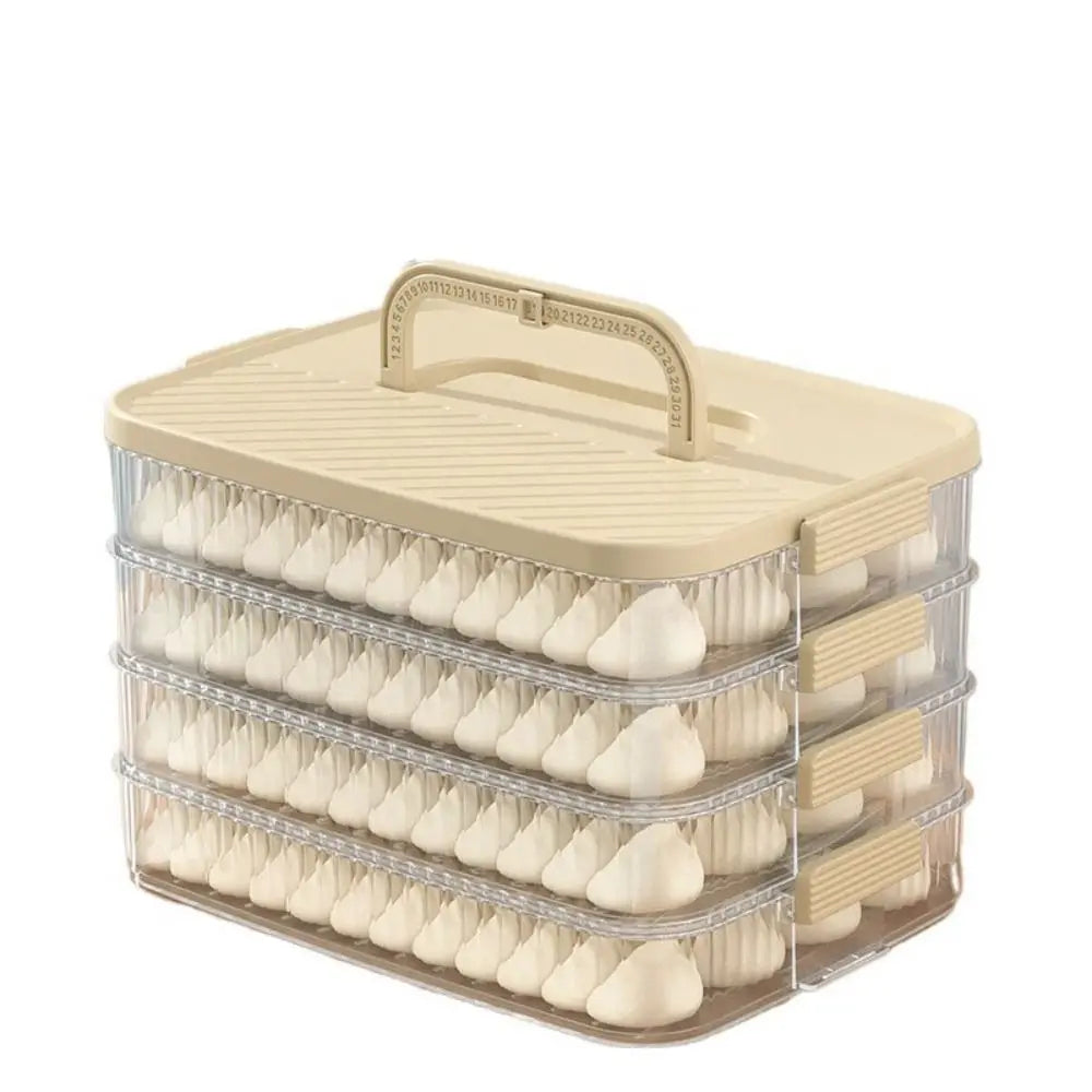 4 Layer Frozen Dumpling Storage Container with Lid Large Capacity Stackable Food Storage Box – Beige