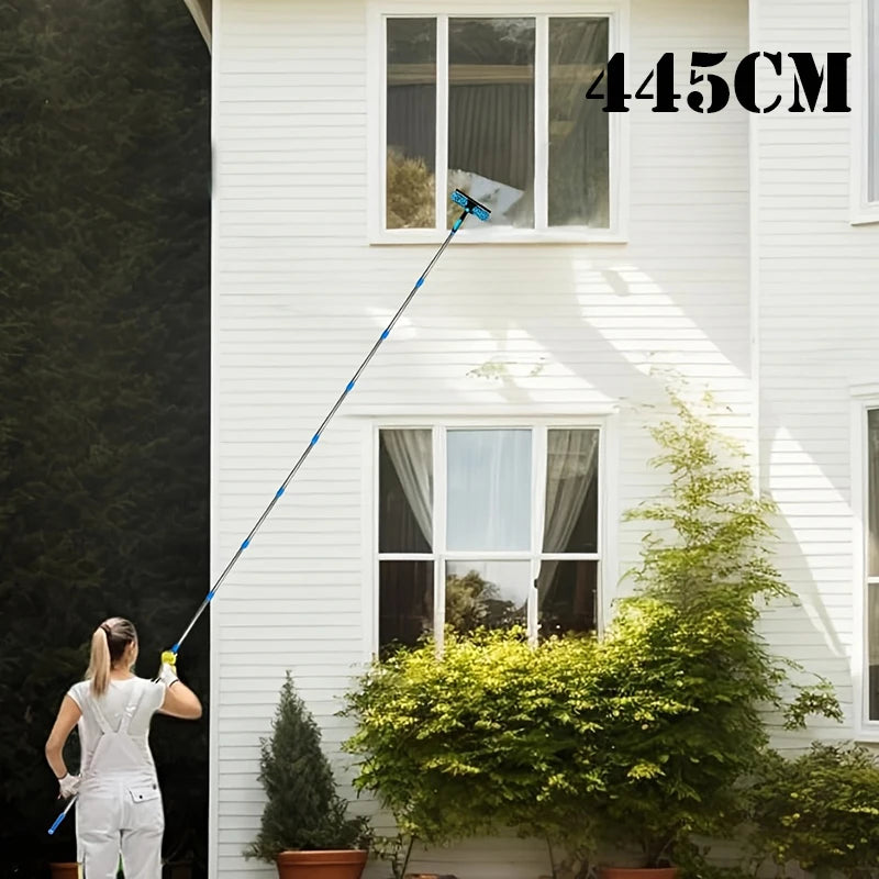 Window Cleaning Kit 2 in 1 Squeegee Microfiber Cleaner with 430cm Extension Pole Blue