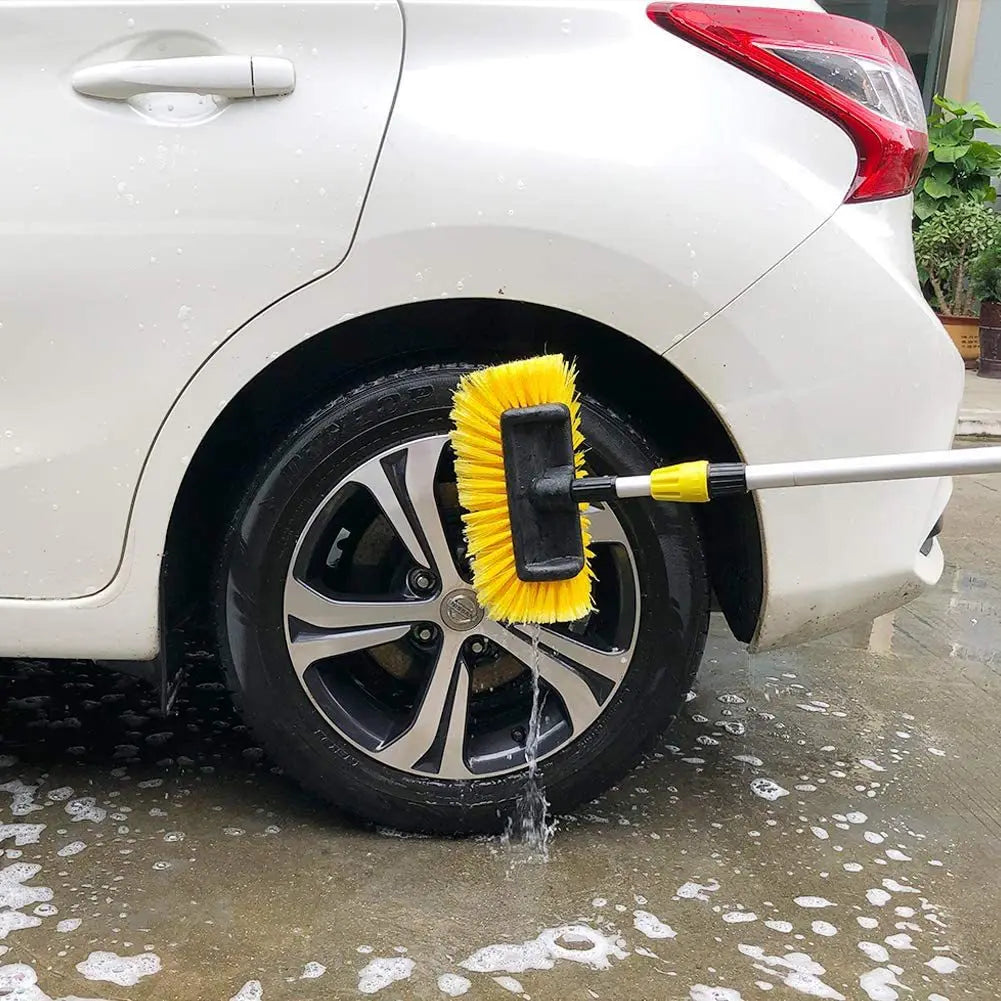 Car Cleaning Brush with Water Flow Retractable Handle 75–160cm Soft Bristle Wash Tool Yellow