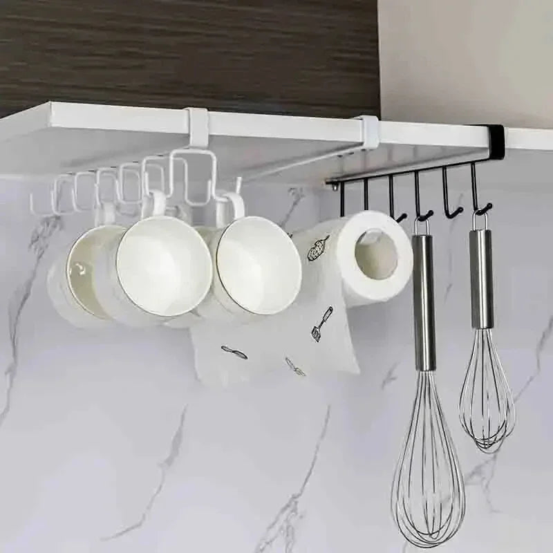 No Drill Double Row Kitchen Hook Rack Wall Mounted Carbon Steel Utensil Hanger with 12 Hooks – Black