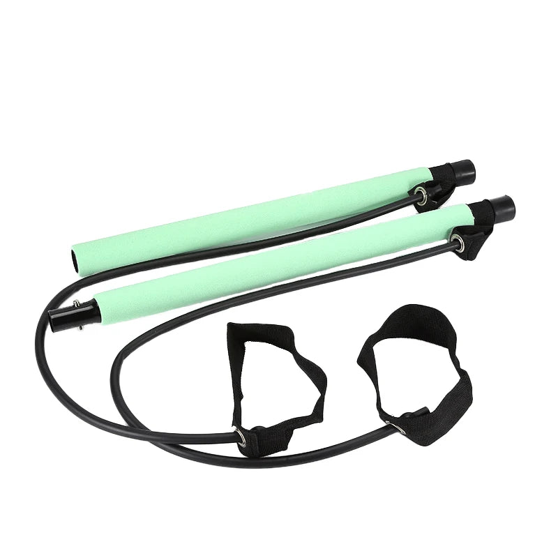 Pilates Bar Portable Resistance Training Stick Detachable Fitness Bar with Bands Home Workout Tool - Green
