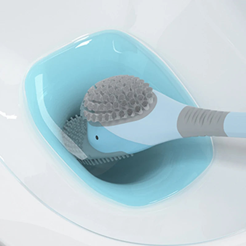 Silicone Toilet Brush Wall Mounted Flexible Deep Cleaning Toilet Brush with Holder – Blue